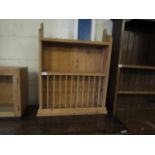 WALL MOUNTED PINE FRAMED PLATE RACK WITH OPEN SHELF