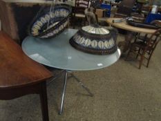 MODERN RETRO TYPE FROSTED CIRCULAR GLASS TOP TABLE ON A SPLAYED CHROMIUM BASE