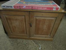 WAXED PINE DRESSER FITTED WITH TWO PANELLED DOORS AND BRASS KNOB HANDLE