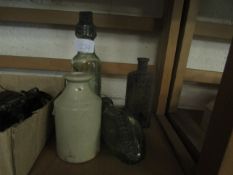 GROUP: MACLEAN, NORTH WALSHAM GLASS MINERAL WATER BOTTLE WITH PARTIAL PAPER LABEL AND ORIGINAL
