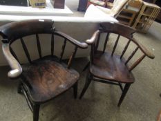 PAIR OF ELM HARD SEATED SPINDLE BACK CAPTAINS CHAIRS