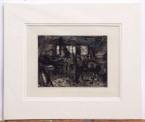 AR ROBERT SPENCE (1871-1964), Workshop scene, black and white etching, faintly signed to margin