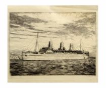 Herbert Cutner (1881-1969) "Empress of Britain", black and white etching, signed, dated '32 and