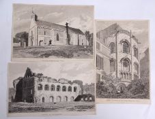 AFTER JOHN SELL COTMAN, Titled churches, 3 black and white etchings, assorted sizes, (3) unframed