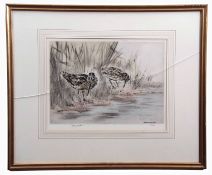•AR Henry Wilkinson (1921-2011) Snipe by Waters Edge, coloured etching, signed and numbered 51/150