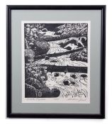 •AR Andrea Rich (Born 1954) "Forest Rapids", woodblock, signed, dated 2001 and inscribed with