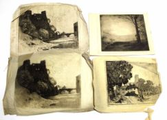 FOLDER of etchings, prints etc