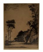 •AR Julian Komjati (1894-1958) 'Copse', black and white etching, signed and indistinctly inscribed