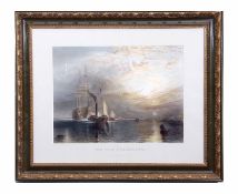 AFTER J M W TURNER, ENGRAVED BY J T WILLMORE, "The Old Temeraire", hand coloured engraving,