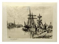 Edward William Charlton (19TH CENTURY) Harbour Scene, black and white etching, signed in pencil to