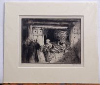 PERCY LANCASTER, RI, RWS (1878-1951, BRITISH), Fruit Stall, black and white etching, signed in