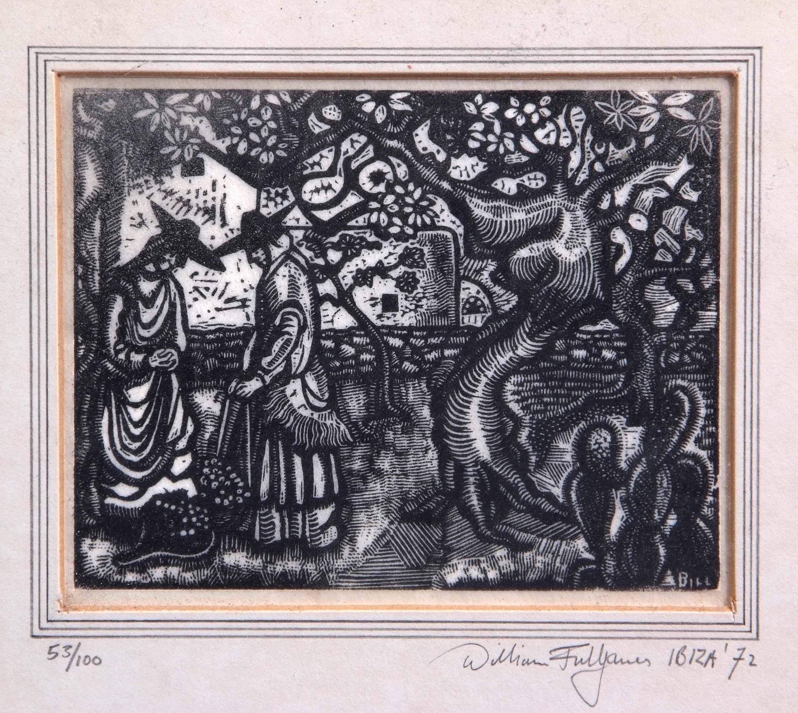 William Fulljames (Born 1939) Landscape with figures, wood engraving, signed, dated '72, numbered - Image 2 of 2