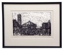 •AR Dino Villani (1896-1989) 'Giostra in Piazza Castello', black and white woodblock, signed,