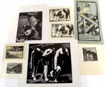 Packet: 13 assorted woodcuts and prints to include H Gilpin Benson (13)