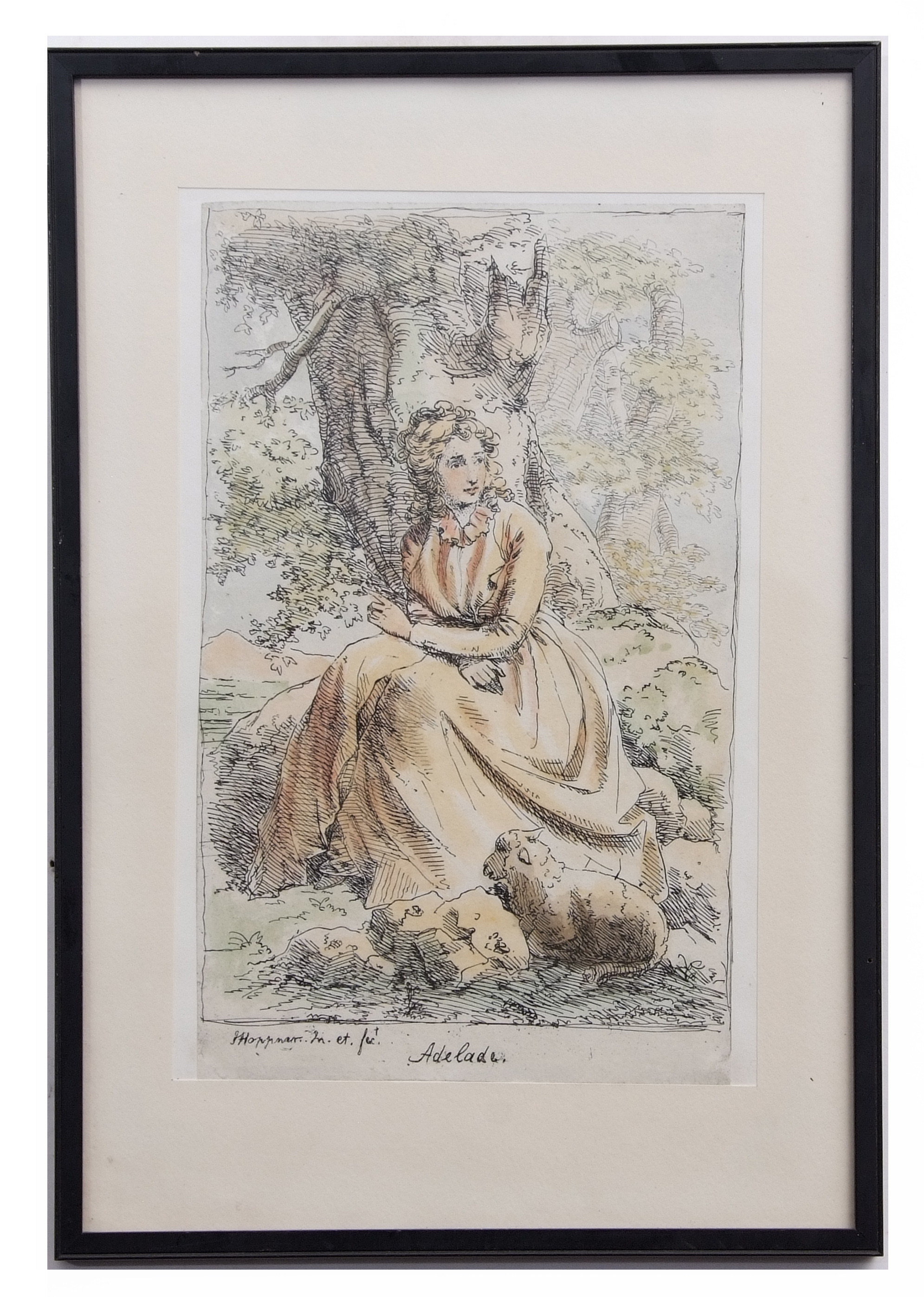 AFTER J HOPPNER, "Adelade", rare hand coloured etching, late 18th century, 27 x 18cm