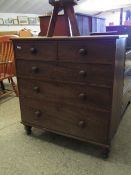 19TH CENTURY MAHOGANY CHEST WITH TWO OVER THREE FULL WIDTH DRAWERS WITH TURNED KNOB HANDLES RAISED