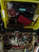 BOX COSTUME JEWELLERY TOGETHER WITH A FURTHER PLASTIC CRATE CONTAINING JEWELLERY BOXES ETC