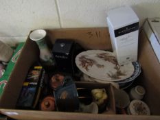 BOX CHINA WARES, BLUE AND WHITE PRINTED WARES ETC