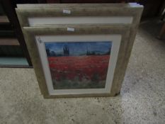 SIX SILVER FRAMED PRINTS WITH POPPY FIELDS IN A LANDSCAPE SCENE