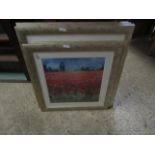 SIX SILVER FRAMED PRINTS WITH POPPY FIELDS IN A LANDSCAPE SCENE