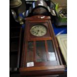 OAK FRAMED WALL CLOCK TOGETHER WITH AN OAK FRAMED MANTLE CLOCK