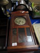 OAK FRAMED WALL CLOCK TOGETHER WITH AN OAK FRAMED MANTLE CLOCK