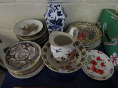 MIXED COLLECTORS PLATES, MINIATURE WASH JUG AND BOWL BY JAMES KENT OF STAFFORDSHIRE