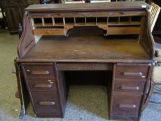 EARLY 20TH CENTURY OAK FRAMED TAMPER FRONTED TWIN PEDESTAL DESK WITH PIDGEON HOLED INTERIOR