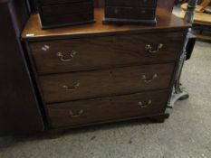 GEORGIAN MAHOGANY THREE FULL WIDTH DRAWER CHEST WITH BRASS SWAN NECK HANDLES