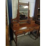 SATIN WOOD MIRROR BACK DRESSING CHEST WITH REEDED COLUMN AND TURNED SUPPORTS TOP BASE FITTED WITH