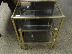 BRASS FRAMED BAMBOO EFFECT GLASS TWO TIER SIDE TABLE