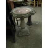 CONCRETE FORMED HEXAGONAL TOP BIRD BATH WITH SQUARE BASE