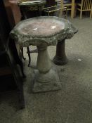 CONCRETE FORMED HEXAGONAL TOP BIRD BATH WITH SQUARE BASE