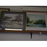 FRAMED PHOTOGRAPH OF PULL S FERRY IN THE WINTER, TOGETHER WITH A FURTHER FRAMED PRINT (2)