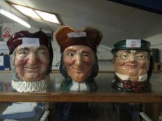 THREE ROYAL DOULTON CHARACTER JUGS TO INCLUDE SIMON CELLARER, THE VICAR OF BRAY AND MR PICKWICK (3)