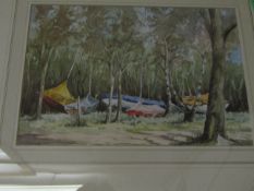 H M DANIELS, SIGNED WATERCOLOUR, "BOATS UNDER THE BEACHES, ORMESBY YACHT CLUB", 17 X 24CM