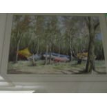 H M DANIELS, SIGNED WATERCOLOUR, "BOATS UNDER THE BEACHES, ORMESBY YACHT CLUB", 17 X 24CM