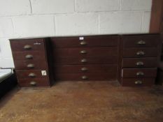 TOP SECTION OF A HABERDASHERY TYPE UNIT WITH FIFTEEN DRAWERS WITH BRASS CUP HANDLES