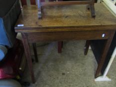 19TH CENTURY OAK FRAMED FOLD OVER TEA TABLE ON TAPERING SQUARE LEGS