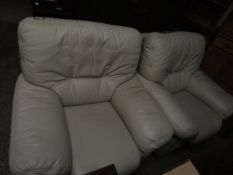 PAIR OF CREAM LEATHER ARMCHAIRS WITH STITCH DETAIL