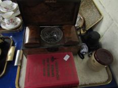 19TH CENTURY WALNUT TEA CADDY WITH TWO FITTED BOXES AND CENTRAL WELL TOGETHER WITH A CAMERA, NORWICH