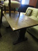 ARTS AND CRAFTS OAK PLANK TOP REFECTORY TABLE WITH SHAPED ENDS