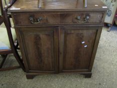 GEORGIAN MAHOGANY SIDE CABINET WITH SINGLE FULL WIDTH DRAWER OVER TWO PANELLED CUPBOARD DOORS RAISED