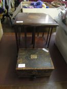 EDWARDIAN MAHOGANY INLAID TABLE TOP REVOLVING BOOKCASE TOGETHER WITH A FURTHER PINE FRAMED TABLE TOP