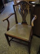 18TH CENTURY ELM SPLAT BACK ARMCHAIR WITH DROP IN SEATS AND TAPERING SQUARE LEGS