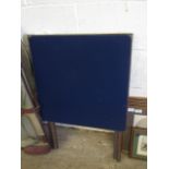 OAK FRAMED SQUARE FOLDING CARD TABLE WITH BLUE BAIZE TOP