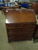 REPRODUCTION EWE WOOD DROP FRONTED BUREAU WITH FOUR FULL WIDTH DRAWERS RAISED ON BRACKET FEET