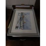 BOX ASSORTED MIXED WATERCOLOURS PRINTS PICTURES ETC