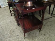 MAHOGANY FRAMED TWO TIER SIDE TABLE WITH SINGLE FULL WIDTH DRAWER AND RINGLET HANDLE