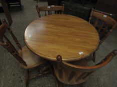 BEECHWOOD CIRCULAR KITCHEN TABLE AND FOUR HARD SEATED STICK BACK CHAIRS (5)